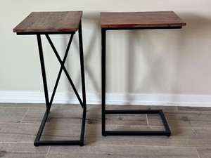 lot 142 image: LL - Pair of Metal and Wood C-Shape Side Tables