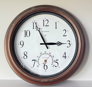 lot 144 image: LL - AcuRite 18-Inch Wall Clock with Thermometer and Bronze Finish