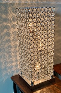 lot 147 image: LL - Crystal Cylinder Table Lamp with Metal Base 8x8x20 Inch