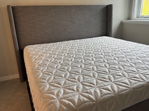 lot 154 image: LL - King Upholstered Bed Frame with Optional Tempur-Pedic Mattress