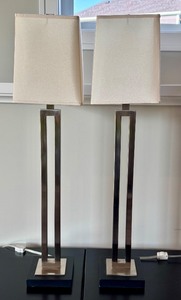 lot 155 image: LL - Pair of 32-Inch Modern Table Lamps with Rectangular Shades