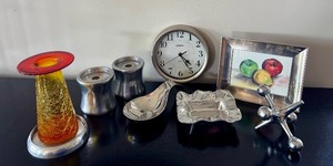 lot 160 image: K - Assorted Home Decor Lot with Modern Metal Accents and Framed Watercolor
