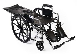 lot 11 image: MSRP $700 McKesson Silver Sport Full Reclining Folding Wheelchair  Padded Armrests & Swing-Away Footrests  Like New Condition