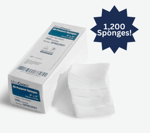 lot 108 image: 1 Case (1200 each) NEW MediChoice SPNG3001 3 x 3 4-Ply Sterile Non-Woven Hypoallergenic All-Purpose Sponges