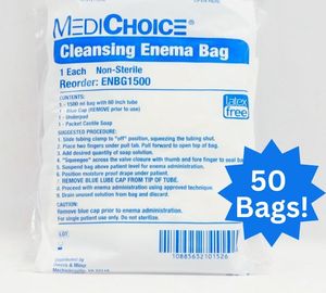 lot 113 image: 1 Case (50 each) NEW MediChoice ENBG1500 Non-Sterile Latex-Free Cleansing Enema Bag. Expires 2027