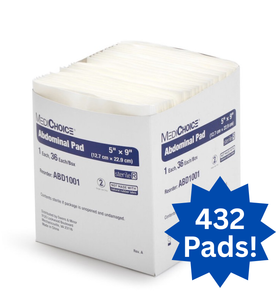 lot 116 image: 1 Case (432 each) NEW MediChoice ABD1001 5 x 9 Sterile Abdominal Pad