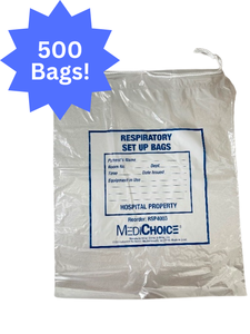 lot 90 image: 1 Case (500 bags) NEW MediChoice RSP4003 12 x 15 x 4 Respiratory Set Up Bags with Drawstring - Clear