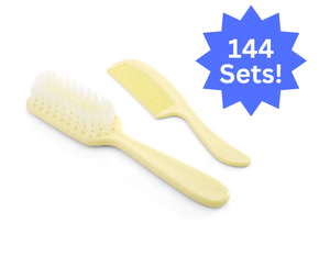 lot 100 image: 1 Case (144 each) NEW MediChoice BACBRUSH Latex-Free Baby Comb & Brush Set - Yellow - Individually packaged in bag