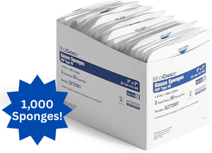 lot 83 image: 1 Case (1,500 Count) NEW MediChoice GZ72001 2 x 2 8-Ply Single-Use Sterile 100% Cotton USP Type VII Gauze Sponges 