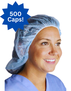lot 80 image: 1 Case (500 count) NEW MediChoice 77701 21 Single-Use Non-Sterile Bouffant Caps - Blue