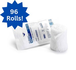 lot 121 image: 1 Case (96 each) NEW MediChoice GZBN3002 3.4 x 3.6 yd. 6-Ply 100% Cotton Hypoallergenic Gauze Bandage Roll - Medium