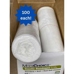 lot 93 image: 1 Case (100 each) NEW MediChoice REB2016 6 x 5 yd. Non-Sterile Standard Knit Dual Self-Closure Elastic Bandages 