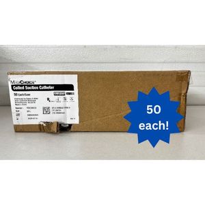 lot 106 image: 1 Case (50 each) NEW MediChoice RSC08CD Sterile 8FR Coiled Suction Catheters Expiration 729
