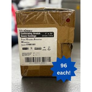 lot 114 image: 1 Case (96 each) NEW MediChoice CFBN1001 1 x 75 Sterile Conforming Stretch Gauze Bandage