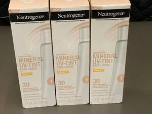 lot 24 image: Set of 3 Neutrogena Mineral UV Tint Face Liquid with Vitamin E