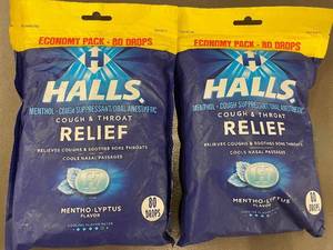 lot 52 image: 2 Packs of Halls Mentho-Lyptus Cough & Throat Drops, 80 Count Each