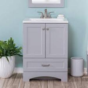 lot 4 image: 25 in. Single Sink Pearl Gray Bath Vanity with White Cultured Marble Top (Assembled)  Customer Returns See Pictures