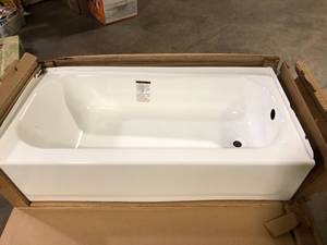 lot 12 image: Bootz Industries Aloha 60 in. x 30 in. Soaking Bathtub with Right Drain in White Damaged Customer Returns See Pictures