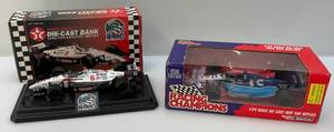lot 12 image: 124 Scale Misc. Indy Cars Including Racing Champs & TEXACO Mario Andretti Bank (Both NIB)