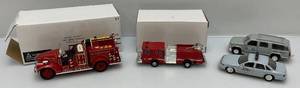 lot 23 image: Misc. Die Cast Miniature Fire Trucks & State Trooper Vehicles (NIB)