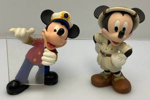 lot 139 image: Vintage Collectible Disney Mickey Mouse Safari Explorer Porcelain 5 Figurine & Cruise Lines Mickey 4 12 Photo Holder (Leg Repaired) Unnoticeable With Picture In Place