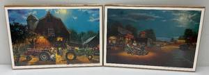 lot 236 image: Two Unframed Hadley House Dave Barnhouse Prints Including Route 66 With Motorcycles  & The Rematch Including International And John Deere Tractor Pull (Factory Sealed)