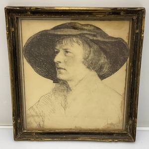 lot 238 image: 1910 Stamped Franz Hanfstaengl Lithograph By Hans Holbein The Younger Framed Behind Glass Some Staining On Edges Of Print 9 34 x 10
