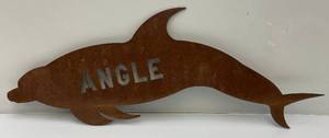 lot 246 image: 13 x 38 Heavy Metal Dolphin Sign With Angle Imprint