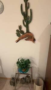 Decorative Cactus Wall Art and Plant Stand Set