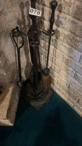 lot 78 image: Cast Iron Fireplace Tool Set with Stand