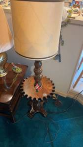 lot 81 image: Antique Wooden Floor Lamp with Turned Base and Shade