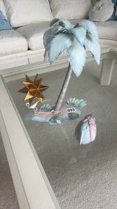 lot 93 image: Decorative Metal Palm Tree Scene with Bird and Star