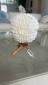 lot 94 image: Decorative White Shell Ball on Wooden Stand