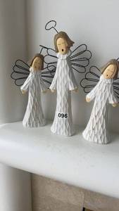 lot 96 image: Set of 3 Carved Wooden Angel Figurines