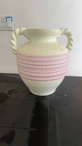 lot 123 image: Large Handcrafted Ceramic Vase with Twisted Handles