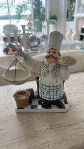 lot 131 image: Charming Chef Figurine Holding Pasta Dish and Scale