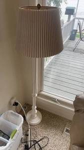 lot 143 image: Tall White Floor Lamp with Pleated Fabric Shade