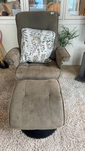 lot 145 image: Gently Used Upholstered Swivel Recliner with Ottoman