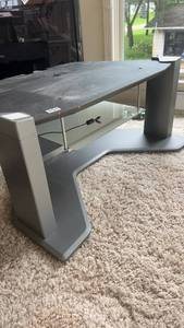 lot 151 image: Used TV Stand with Glass Shelf and Metal Frame