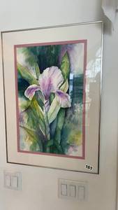 lot 161 image: Framed Watercolor Painting of a Purple Iris by Sue Schafer