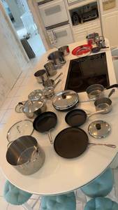 lot 185 image: Complete Collection of Stainless Steel Cookware - Pots, Pans, and Lids