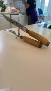 lot 190 image: Antler Handle Carving Knife and Fork Set