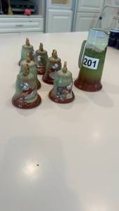 lot 201 image: Set of 6 Limited Edition Porcelain Bells with Pitcher - Hummel Style