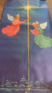 lot 294 image: Vintage Wall Hanging Christmas Art with Angels and Bethlehem