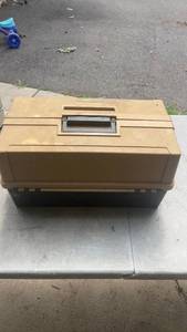 lot 313 image: Vintage Fishing Tackle Box with Assorted Lures and Accessories