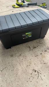 lot 317 image: Large Sturdy Black Outdoor Storage Bin with Wheels