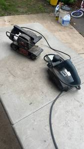lot 326 image: Set of 2 Used Hand Belt Sanders - Sears Craftsman and Bosch