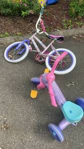lot 330 image: Set of 2 Childrens Bicycles Littlest Girl Bike and Tricycle