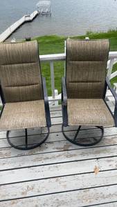 lot 341 image: Pair of Outdoor Swivel Rocking Chairs with Metal Frame