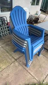 lot 344 image: Set of 6 Outdoor Stackable Adirondack Chairs in Blue and Gray
